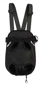 Samia Pet Dog Puppy Cat Carrier Five Holes Backpack Double Shoulder Straps Canvas Cotton Front Chest Backpack Bag(black, Small)