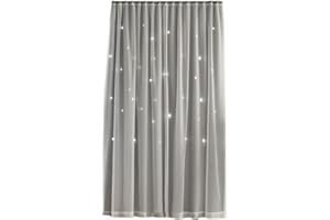 DAIHAN Nordischer Verdunkelungsvorhänge mit Klettverschluss Einfarbig Fenstervorhänge Ausgeschnittener funkelnder Sterndruck Doppelschicht Vorhänge mit Tüll-Scheren Für Schlafzimmer Grau