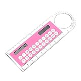 KUNSE 10Cm Solar Lupe Mini Calculator Multifunktions Ultra-Thin Lineal Büro Liefert Geschenk Bestes Geschenk-Pink