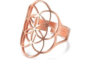 kkjoy Bague Fleur de Vie Ajourée en Acier Inoxydable Anneaux de Doigt Ouverts et Ajustables Bague de Promesse Cadeau pour Femme