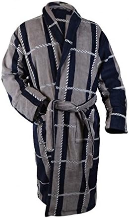 Bown of London Men's Luxury Velour Dressing Gown, Grey &amp; Navy (X-Large)