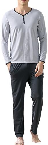 PajamaMax Mens V-Neck Long Sleeves 2 Pieces Pajama Set Sleepwear