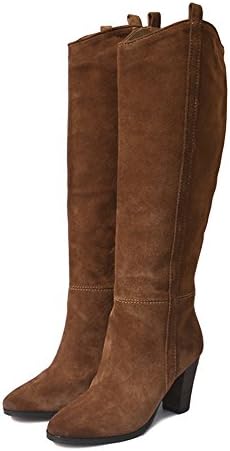 Genuine Leather suede boots women high heel for autumn knee high boot ladies shoes woman 36-42 (5, brown)