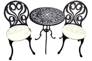 Signature Homes and Gardens SH&G Penryhn 2 Seat Bistro Set | 3 Piece Round Table & Chairs | Black Aluminium with Cream Cushions | Indoor & Outdoor