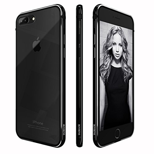 Funda iPhone 7 plus  Roybens    Aluminio   Silicona  2 Capas Antigolpes Ultra-delgado Transparente Fina Carcasas Para Apple iPhone7 plus  5 5    Negra Brillante  Jet Black 