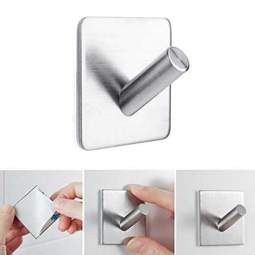 Swallowzy Selbstklebender Haken aus gebürstetem 304er Edelstahl, 3M-Klebestreifen, fürs Badezimmer/WC, für Schränke, Bademantelhaken, Handtuchhaken, 4 Stück - 5