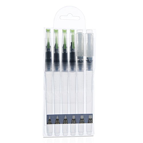 ZWOOS 6 Stück Water Brush Pen Aquarell Pinsel Pen Wasser Pinsel – Wasserpinsel Perfekt für Wasserfarben, Aquarellstifte, Pinselstifte, Marker - 7