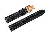 21mm schwarz Luxus Ersatz Lederarmbändern / Bands gepolstert mäßig mit Roségold Faltschließe genarbt