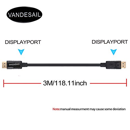 DisplayPort Kabel, VANDESAIL® Displayport 1.2 auf Displayport 1.2 Kabel Audio Video Adapterkabel mit Vergoldete Kontakte Unterstützung von 4K/ 1080p (10ft/3m, dp to dp 1.2V) - 2