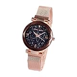 Damen Uhren, L'ananas Frauen Mode Diamant schneiden Sternenhimmel Zifferblatt Mesh Riemen Armband Armbanduhr Bracelet Women Watches (Gold)