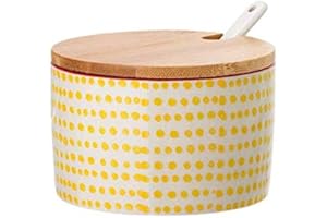 Bloomingville Contenitore per Sale con Coperchio e Cucchiaio Susie - in gres colorato Ø 10 cm, Giallo, Ceramica Gres, capacità 250 ml