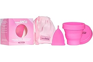 FARMA INCA Copa Menstrual - Fabricada con Silicona de Uso Médico, Hipoalergénica, 100% Segura - Fácil Uso - Hasta 12 Hora de Protección - Incluye Funda de Transporte. (M + Esterilizador)