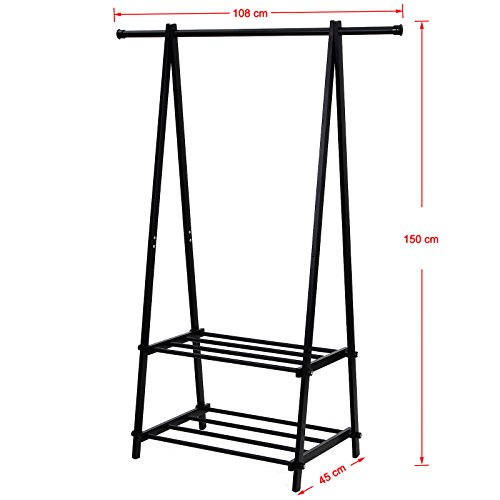 Songmics Kleiderständer Garderobenständer mit 2 Ablagen, Höhe 150cm / metall / schwarz LLR12B - 4
