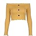 Produktbild NPRADLA 2019 Shirt Damen Schulterfrei Langarm Geraffte Crop Tops Button Slim Tops(Gelb,S)