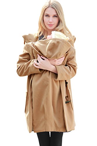 Sweet Mommy Big Hooded Maternity and Mother's Duffle Coat with baby pouch CAMELL