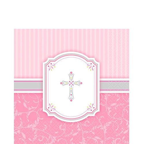 amscanInternational Communion Blessing Pink Party Napkins, Pack of 16, Pink, White & Silver,513847
