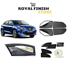 Royal Finish Car Window Sunshades/ Curtain Zipper Magnetic Front Two Side Zipper and Rear Non Zipper for New Baleno Net Fabric Set of 4 pCS