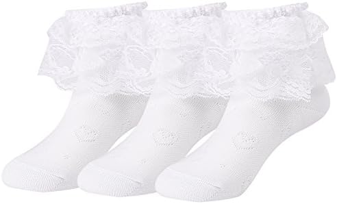 Kids Baby Girl's Frilly Lace Trim Ruffle Princess Gift Cotton Socks,3-12 Years,3 Pairs