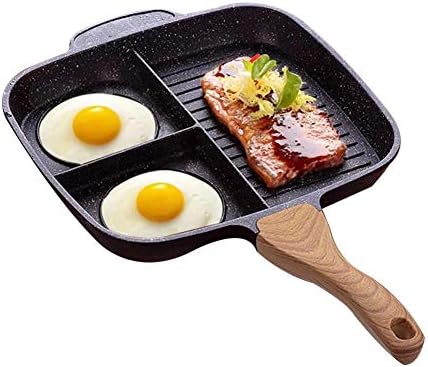 Fried Steak Frying Pan Breakfast Pot Frying Pan 3 Section Divided Grill/Fry/Oven Meal Skillet Non-Stick Die-Casting Aluminum Cooker Pan Induction Frying Pan