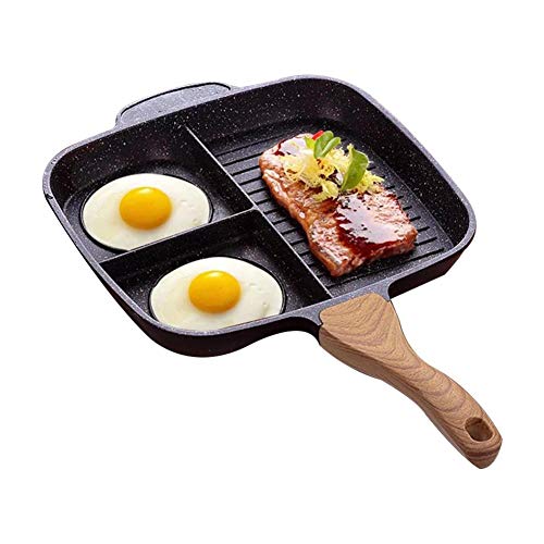 Fried Steak Frying Pan Breakfast Pot Frying Pan 3 Section Divided Grill/Fry/Oven Meal Skillet Non-Stick Die-Casting Aluminum Cooker Pan Induction Frying Pan