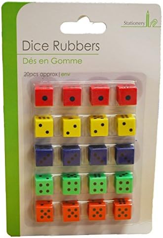 Pack of 20 Dice Erasers 5 Colours Ideal Party Bag Fillers