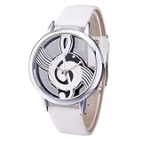 Damen Mädchen Armbanduhr - Kunstleder Hohl Armband Transparent Gehäuse mit Musik Note Quarz Armbanduhr für Damen Mädchen