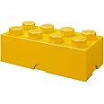 LEGO Storage Brick 8 Knobs YELLOW - Stackable Plastic Storage Box with Lid for Kids and Adults, Ideal Desk Organizer and Toy Box - 12.1L Capacity