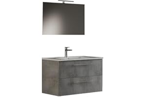 MaMa Store IRIS 80 - Mobile Bagno Sospeso IN KIT DA MONTARE 80 CM CEMENTO CHIARO con Lavabo, Specchio e Lampada LED, L.81 X P.47 X H.53 cm