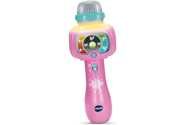VTech - Super Micro Magic'Fun Rose, Microphone Karaoké Enfant sans Fil, Micro Bluetooth Lumineux Qui Modifie la Voix et Change de Couleur, Jouet Musical, Cadeau Enfant Dès 2 Ans - Contenu en Français