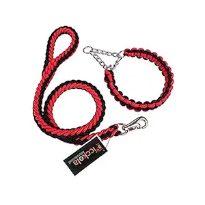 Picckola International Nylon Strong Dog (Size - XL) Pet Choke Collar Leash Splitter Coupler with Clip Dog Choke Cord for Maxi and Large Dogs with Extra Strong Brass Snap Hook (Red and Black)