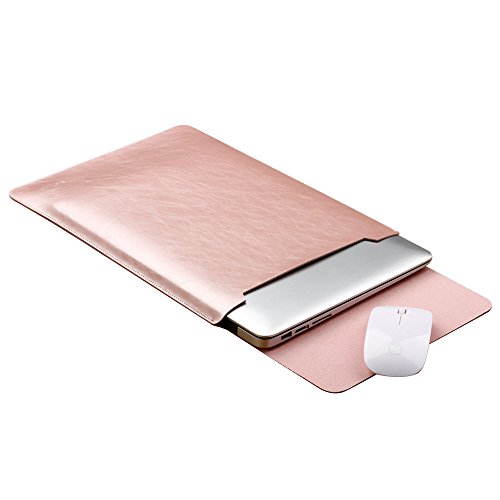 Mikrofaser Leder Sleeve für Apple Macbook 12 Zoll- Skitic Ultra Slim MacBook Carrying Tasche Ultrabook Laptop Schutztasche mit Safe Innen und Außen Mauspad (Maus Nicht im Lieferumfang Enthalten) - Rose Gold