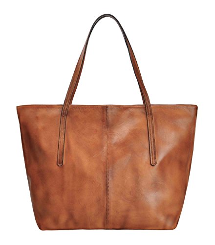 ZLYC Bolso de piel Dip Dye de vendimia, bolso de mano, bolso de hombro con cremallera grande para mujeres, marrón