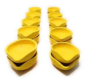 Diwali Diya Navratri 20 Pcs Yellow Colour Waterproof Clay Mitti Diyas with Batti, for Festivals Decoration Puja