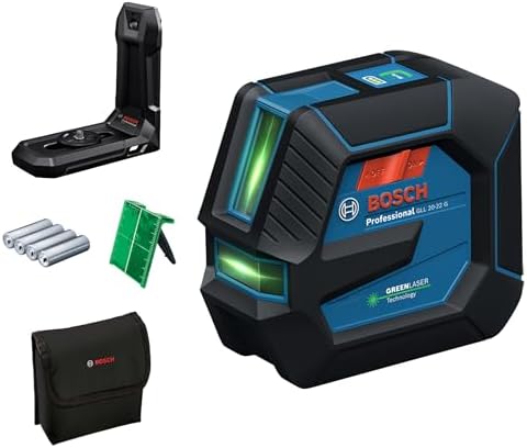 Bosch Professional livella laser a linee GLL 20-22 G (staffa LB 10, laser verde, uso interno, doppia alimentazione, 2 batterie da 1,5 V LR6, custodia protettiva)