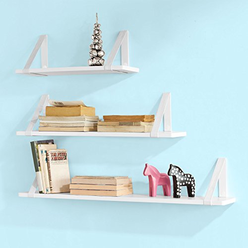 SoBuy® 3er Set Wandregal, Bücherbord 3-teilig, Schweberegale, Hängeregal, Wandbord mit Bänden, weiß, FRG29-W - 4