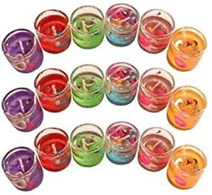 QTSY Smokeless Decorated with Gel Glass Candles/Tealight/Diya Filled with Jelly & for Party,Festivals,Diwali,Weddings Candle (Multicolor, Pack of 18)