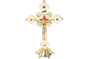 FAITH & GOSPEL Christian Holy Cross Crucifix With Gold Metal Stand Table Home Altar Jesus Christ Gift (Large 29.5 x 18.5cm)