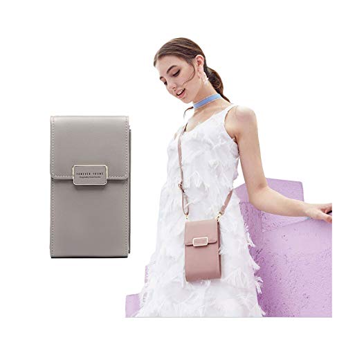 Preisvergleich Produktbild Damen Umhängetaschen Geldbörse Abnehmbar Verstellbar Schultergurt Handyfach Multifunktion Beutel Weiches Leder Beuteltasche unter 6,5 Zoll iPhone X XS Max Samsung Note 9 8 S8 S9+ Huawei Grau