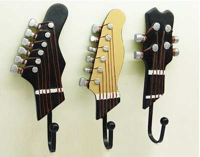 AT ATAT - 1 pack de 3 ganchos para pared, diseño de guitarra vintage, resina
