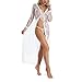 Produktbild COUXILY Damen Sexy Dessous Spitze Negligee Kurz Kimono Robe Set Nachtwäsche mit Gürtel und G-String Bikini Cover up (Weiß, M)