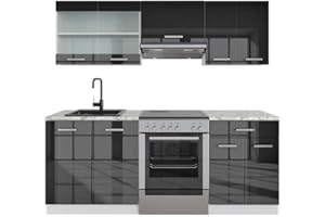 Vicco Cucina componibile R-Line, Antracite lucido/bianco, 200 cm PL Marmo