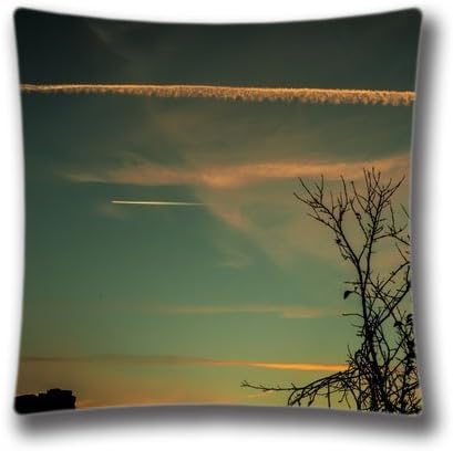 Airplane Traces In The Sky Theme Decorative Pillow Cover, 18x18 inches Square Pillowcase (Twin sides) AnasaC33038