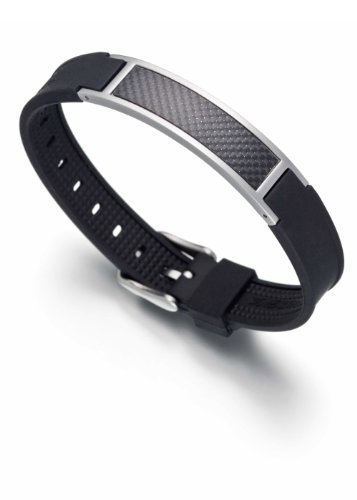 SQBRA Carbon Line Herren Magnetarmband, Schmuckplatte mit echter Carbon-Einlage sowie zwei SmCo-Magneten à 2000 Gauß und einem Germaniumstein Ge32 - inklusive Geschenkbox