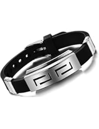 Yumi Lok Acero Inoxidable Silicona Hombre Brazalete Pulsera Labyrinth ajustable brazalete punk rock Ritter brazo joyas, negro + plata