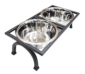 Pets Empire Wrought Iron Dog Bowl Stand Collection Diner for Dogs and Cats Puppy Stainless Steel Food and Water Bowls with Iron Stand - 1500 ML X 2 Bowl