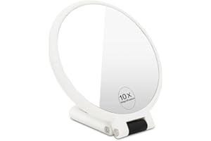 FARYODI Specchio a mano con ingrandimento 1 X 10X, specchio da trucco double face, piccolo specchio portatile, pieghevole con manico rotondo, specchio da viaggio, specchio da tavolo, girevole a 360