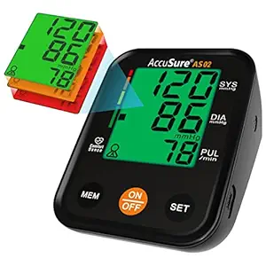 AccuSure Blood Pressure Monitor 3 Color Smart Display Technology & Adjustable Arm Cuff Fully Automatic Arm-Type Digital Bp Monitor With Option For Micro Usb Port