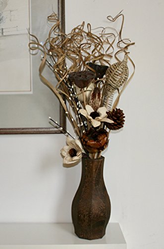 Unique new Dried & Artificial Cream Floral Bouquet includes 26 cm tall wood Vase