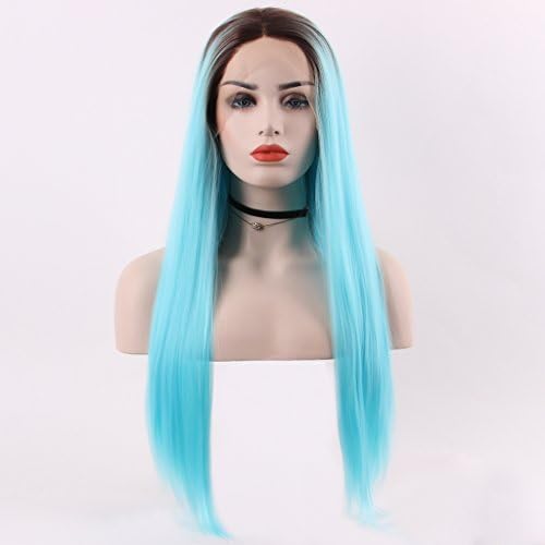 Straight Ombre Blue Heat Safe Synthetic Hair Lace Front Wig For Women(30inch long)