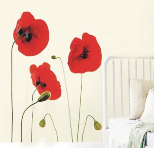 Rote Mohnblumen Entfernbare Transparente Wand Aufkleber Sticker Kunst - 2